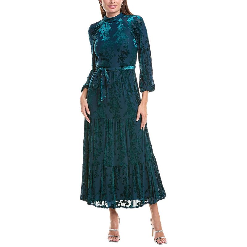 Maison Tara Womens Velvet Maxi Dress, Green
